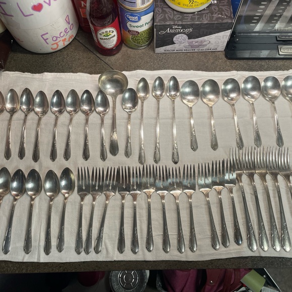 Vintage WM A ROGERS Oneida LTD Silverplate MEADOWBROOK Flatware  57 Pieces - Picture 2 of 7